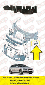Load image into Gallery viewer, AUDI A3 2008 - 2012 FRONT BUMPER BRACKET WING SUPPORT GUIDE 8P0807184B RIGHT