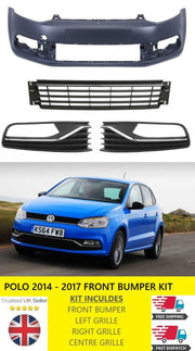 VW POLO 2014 - 2018 FRONT BUMPER PRIMED WITH 3 LOWER GRILLES INSURANCE APPROVED