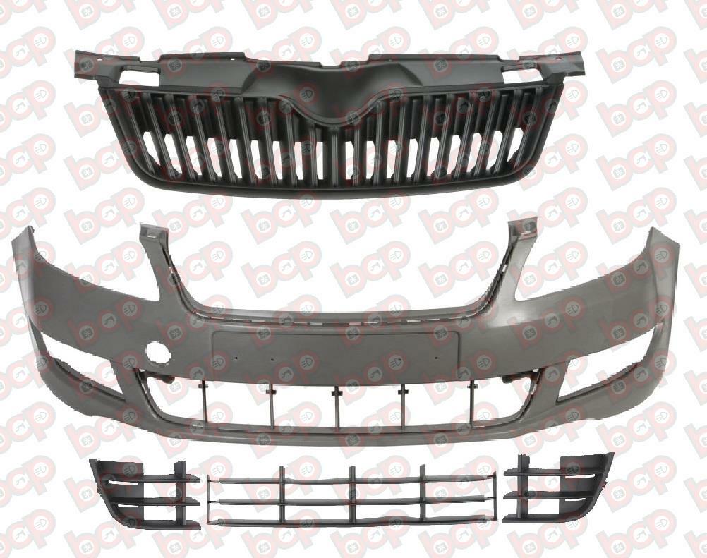 SKODA FABIA 2010 - 2014 FRONT BUMPER COMPLETE KIT ALL GRILLES NO FOG LIGHT