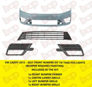 VW CADDY 2015 - 2021 FRONT BUMPER PRIMED WITH LOWER GRILLES WITH FOG HOLES NEW