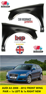 Load image into Gallery viewer, AUDI A3 2008 - 2012 FRONT WINGS PAIR LEFT &amp; RIGHT NEW READY TO PAINT OEM SPEC
