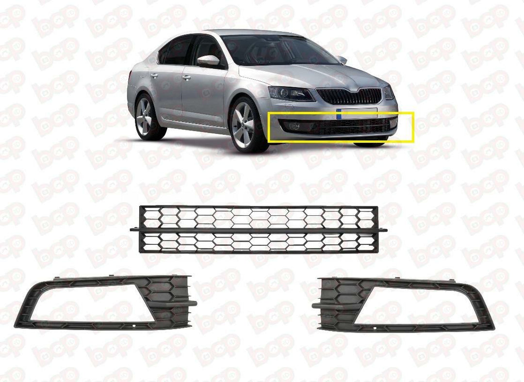 SKODA OCTAVIA 2013 - 2017 FRONT BUMPER LOWER GRILLES WITH FOG HOLES