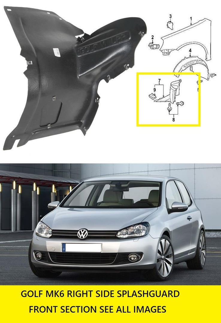 VW GOLF MK6 2008 - 2013 FRONT WHEEL ARCH SPLASH GUARD INNER ARCH RIGHT FRONT NEW