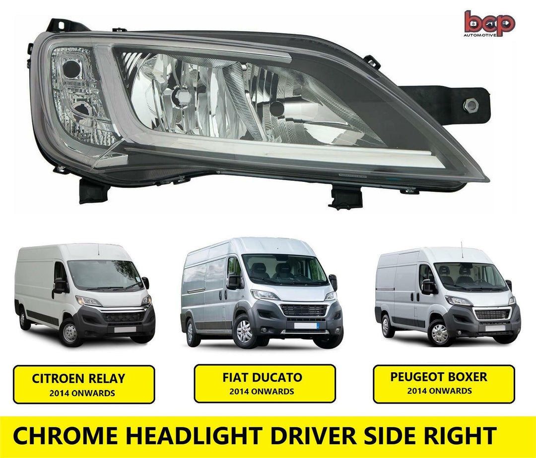 PEUGEOT BOXER HEADLIGHT CHROME 2014 ON HEADLAMP RIGHT DRIVER SIDE HALOGEN NO LED