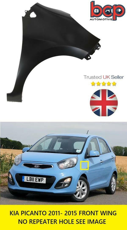 KIA PICANTO 2011 - 2017 FRONT WING RIGHT DRIVER SIDE NO REPEATER HOLE