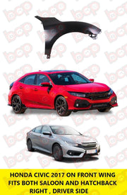 HONDA CIVIC 2017 - 2022 FRONT WING RIGHT DRIVER SIDE INSURANCE APPROVED PRIMED