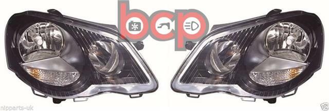 VW POLO GTI 2005 -2008 9N BLACK HEADLIGHTS HEADLAMPS PAIR LEFT AND RIGHT