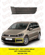 Load image into Gallery viewer, VW TOURAN 2015 - 2021 FRONT BUMPER LOWER GRILLE LEFT PASSENGER NO FOG TYPE NEW
