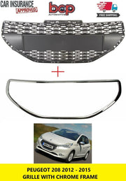 PEUGEOT 208 2012 – 2015 FRONT GRILLE WITH CHROME TRIM SURROUND NEW BOTH PARTS