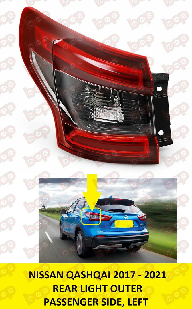FOR NISSAN QASHQAI 2017 - 2021 REAR LIGHT OUTER PASSENGER SIDE LED REAR LAMP TAIL