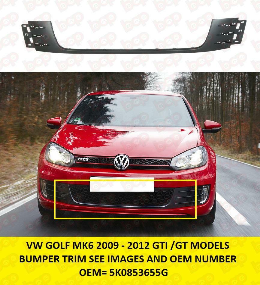 VW GOLF MK6 GTI GTD FRONT BUMPER GRILLE MOULDING TRIM BLACK 2009-2012 UK SELLER