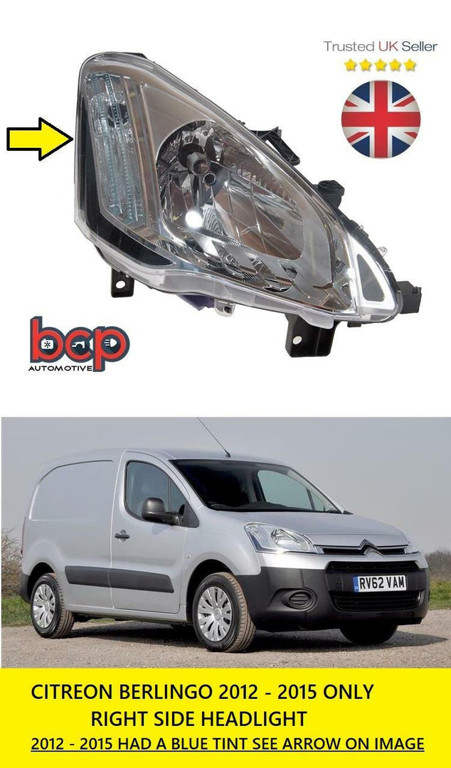 CITROEN BERLINGO 2012 - 2015 HEADLIGHT HEADLAMP RIGHT DRIVER SIDE BLUE TINT