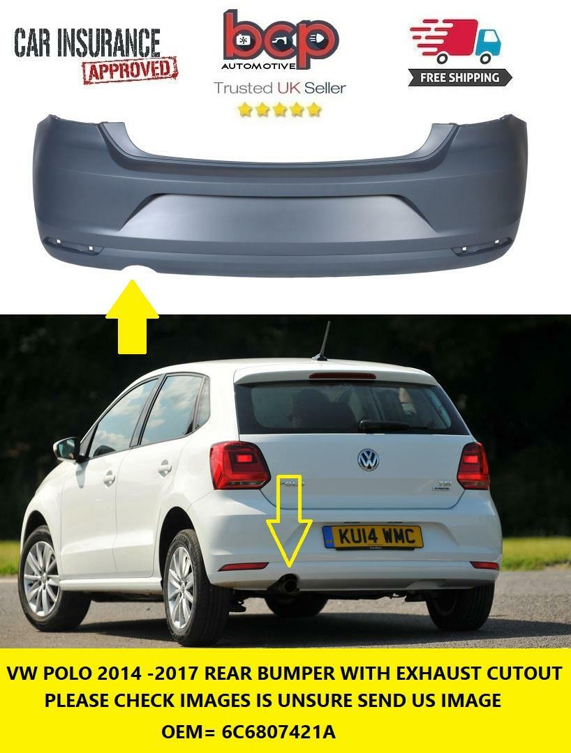 VW POLO 2014 – 2017 REAR BUMPER PRIMED INSURANCE APPROVED EXHAUST CUT OUT TYPE
