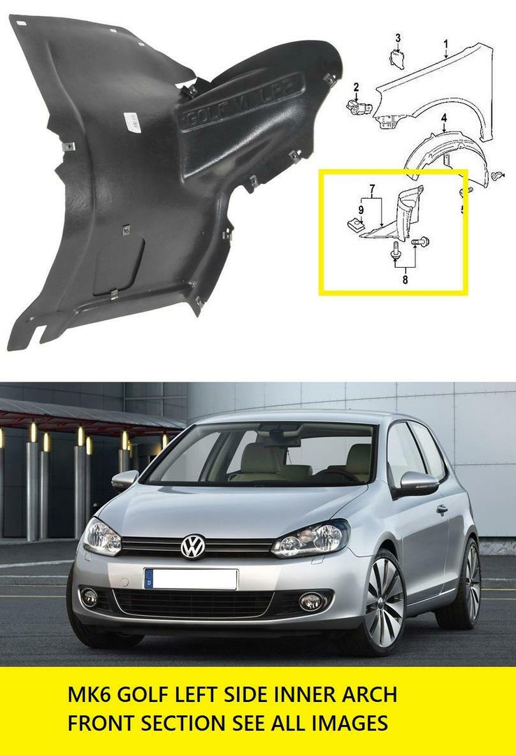 VW GOLF MK6 2008 - 2013 FRONT WHEEL ARCH SPLASH GUARD INNER ARCH TRIM LEFT FRONT