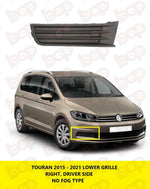 Load image into Gallery viewer, VW TOURAN 2015 - 2021 FRONT BUMPER LOWER GRILLE RIGHT DRIVERS NO FOG TYPE NEW