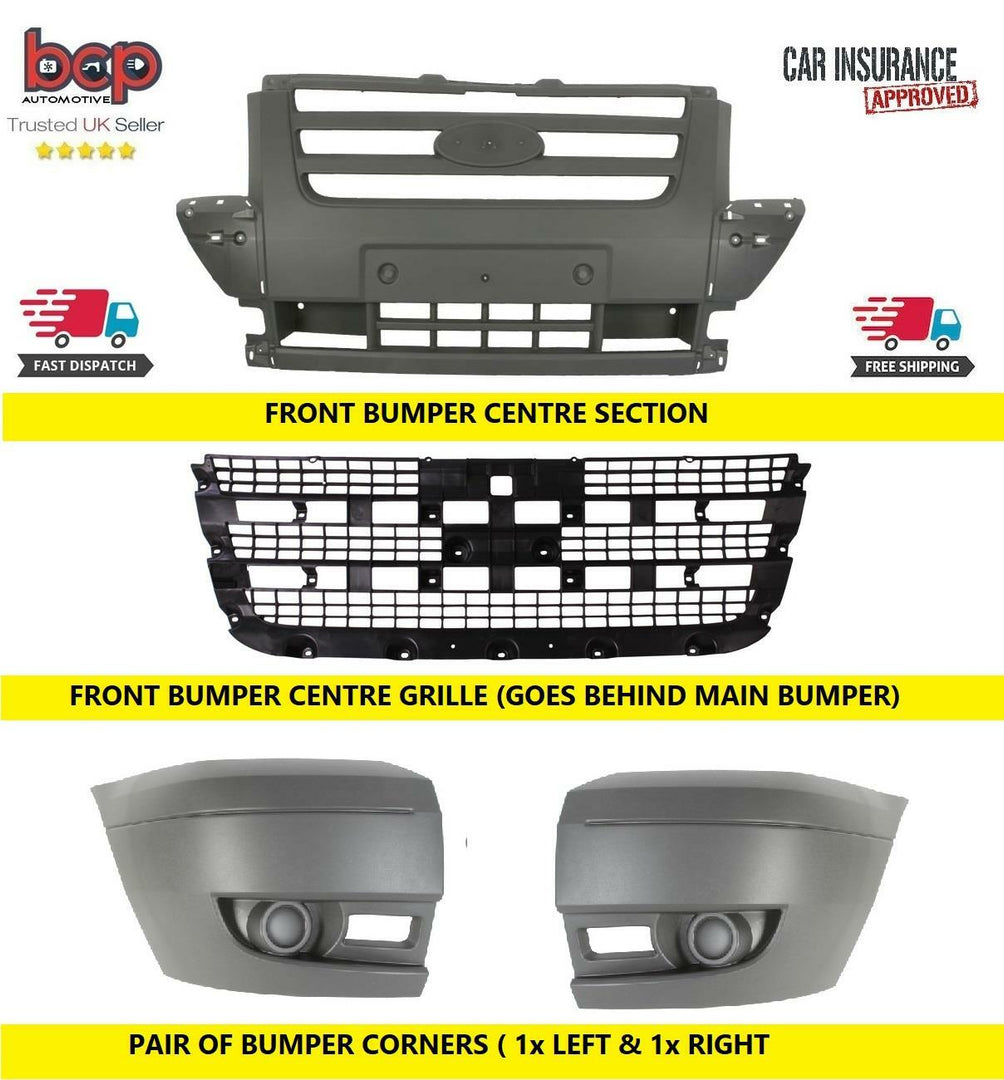 FORD TRANSIT MK7 2006 - 2014 FRONT BUMPER COMPLETE ALL 3 SECTIONS & MAIN GRILLE