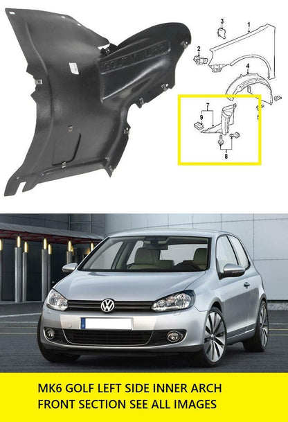 VW GOLF MK6 2008 - 2013 FRONT WHEEL ARCH SPLASH GUARD INNER ARCH TRIM LEFT FRONT