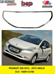 PEUGEOT 208 2012 – 2015 FRONT GRILLE CHROME TRIM SURROUND SILVER NEW 1608112180
