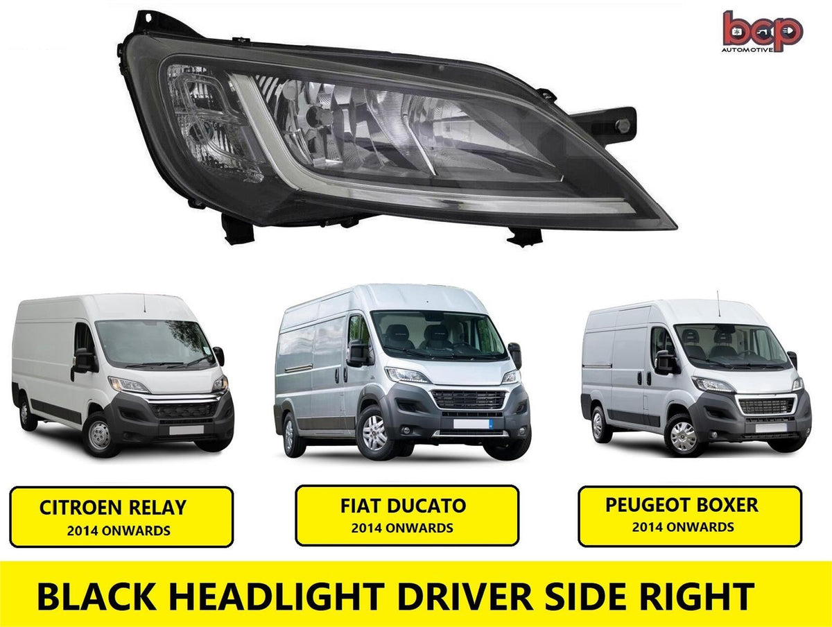 PEUGEOT BOXER HEADLIGHT BLACK 2014 ON HEADLAMP RIGHT DRIVER SIDE HALOGEN NO LED