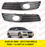 AUDI A3 8P 08-12 FRONT BUMPER GRILLE FOG LIGHT BEZEL PAIR LEFT & RIGHT