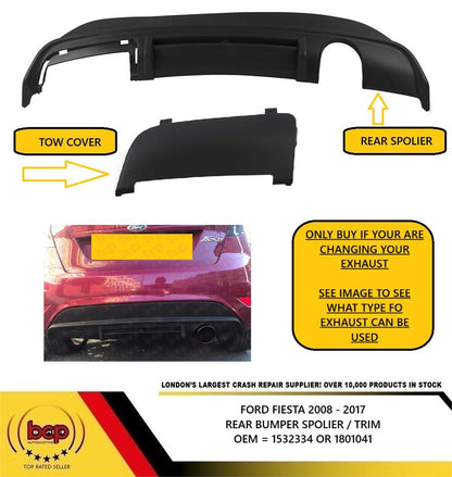 FORD FIESTA 2008 - 2016 REAR LOWER SPOILER DIFFUSER AND TOW COVER SPORTS TYPE