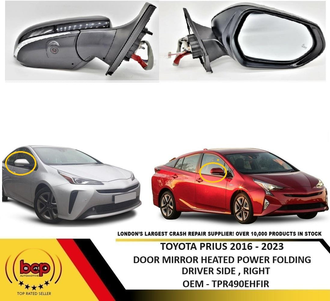 TOYOTA PRIUS 2016 – 2023 DOOR MIRROR GLOSSY BLACK HEATED POWERFOLDING RIGHT SIDE