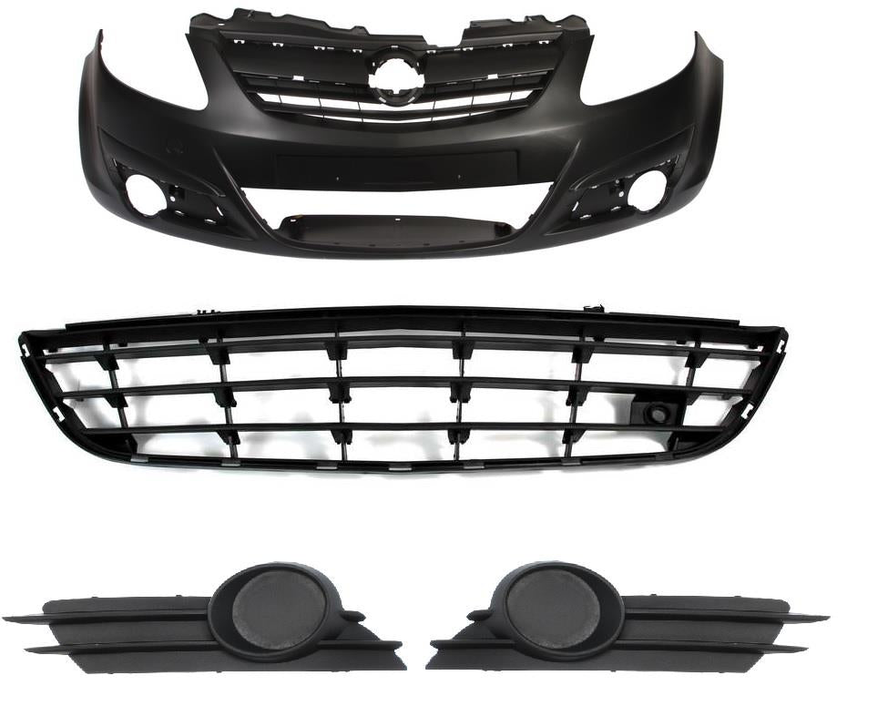 VAUXHALL CORSA D 2007 - 2011 FRONT BUMPER COMPLETE WITH GRILLES NO FOG PRIMED
