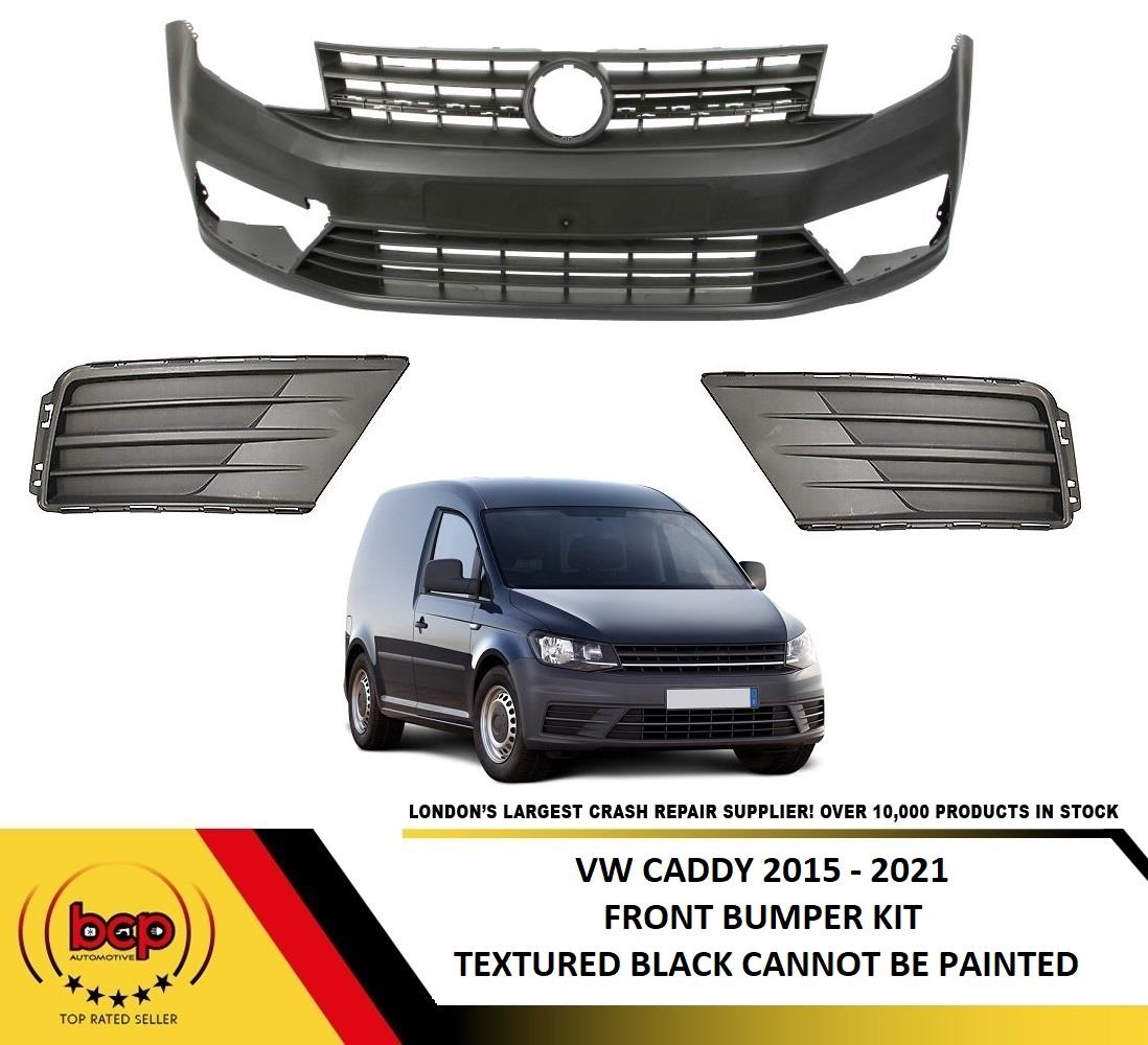 VW CADDY 2015 - 2021 FRONT BUMPER WITH ALL GRILLES NO FOG HOLES TEXTURED BLACK