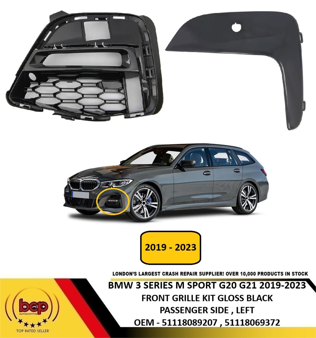 BMW 3 SERIES M SPORT G20 G21 2019 – 2023 FRONT FOG GRILLE KIT GLOSS BLACK LEFT