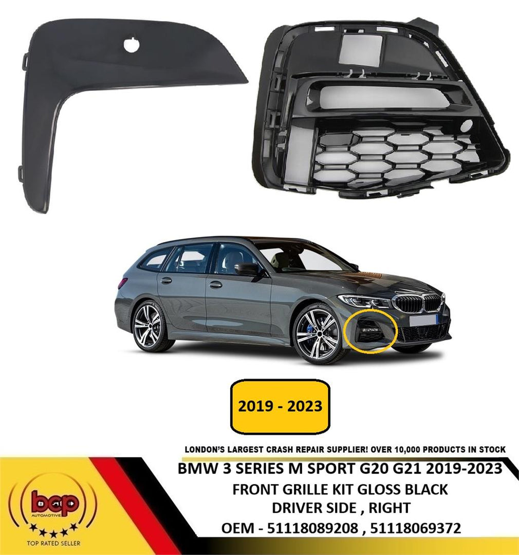 BMW 3 SERIES M SPORT G20 G21 2019 – 2023 FRONT FOG GRILLE KIT GLOSS BLACK RIGHT