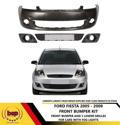 FORD FIESTA MK6 2005 - 2008 FRONT BUMPER KIT WITH GRILLES FOG TYPE NOT ST