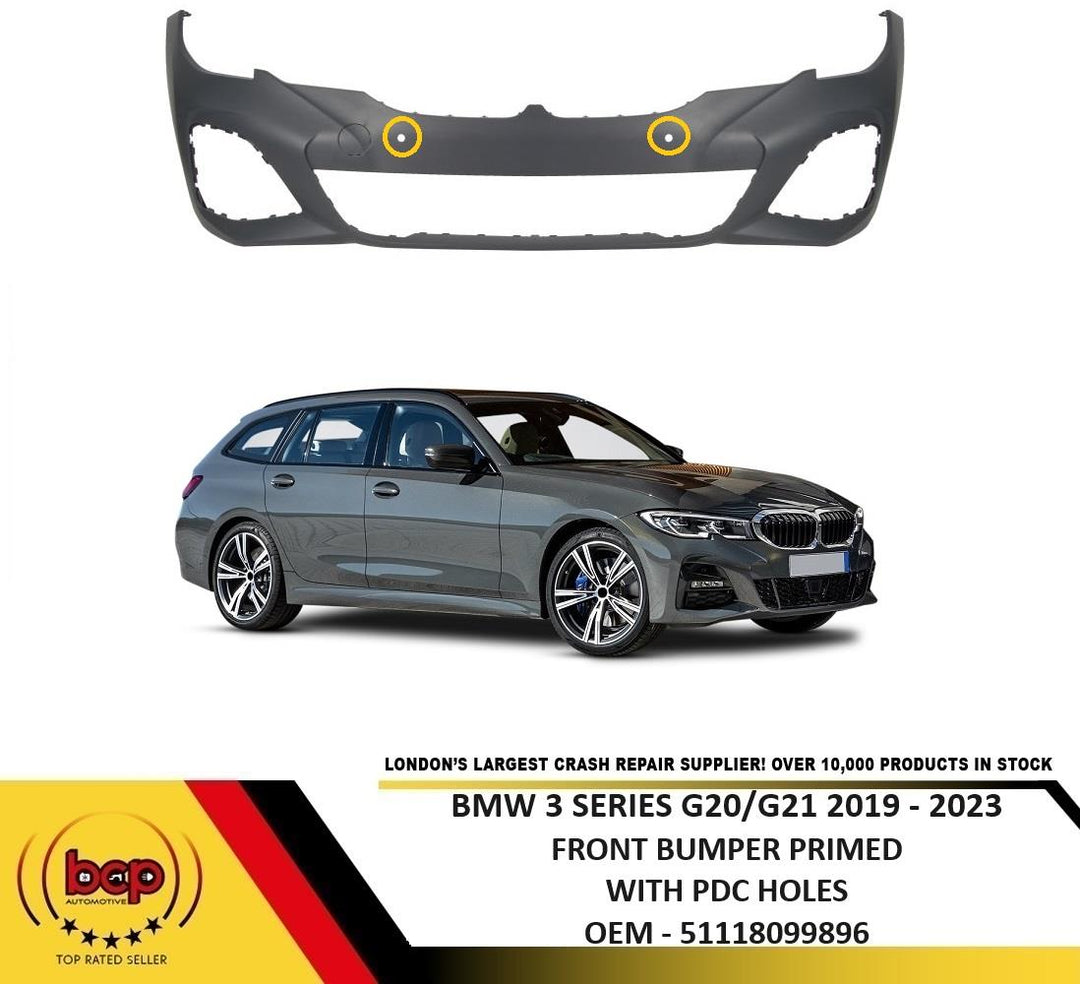 BMW 3 SERIES M SPORT G20 2019 – 2023 FRONT BUMPER PRIMED WITH PARKING SENSORS