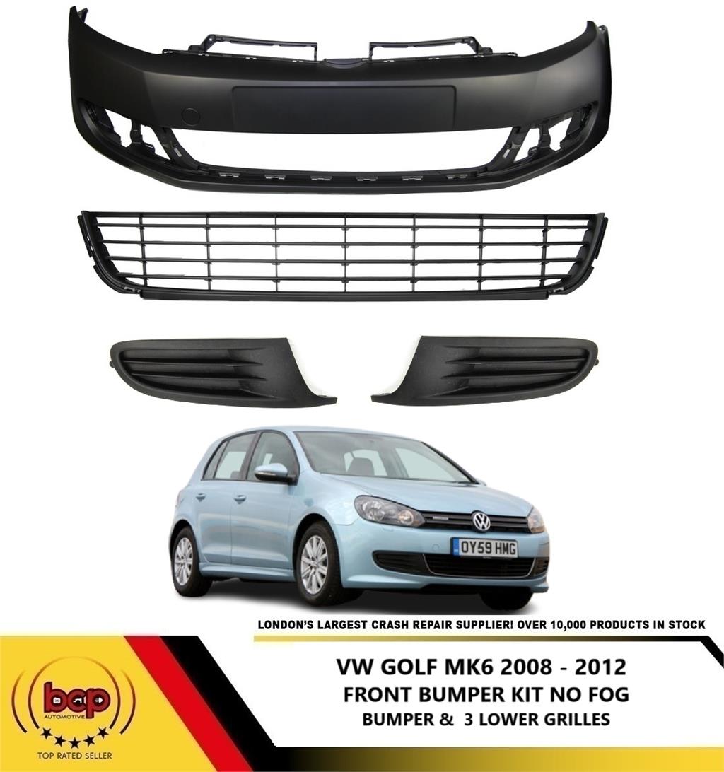 VW GOLF MK6 2008-2013 FRONT BUMPER KIT WITH ALL 3 LOWER GRILLES NO FOG BRAND NEW