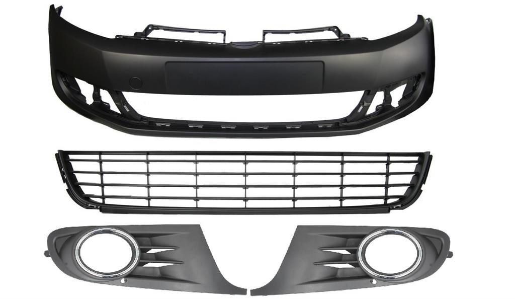 VW GOLF MK6 2008-2013 FRONT BUMPER KIT WITH ALL 3 LOWER GRILLES FOG TYPE