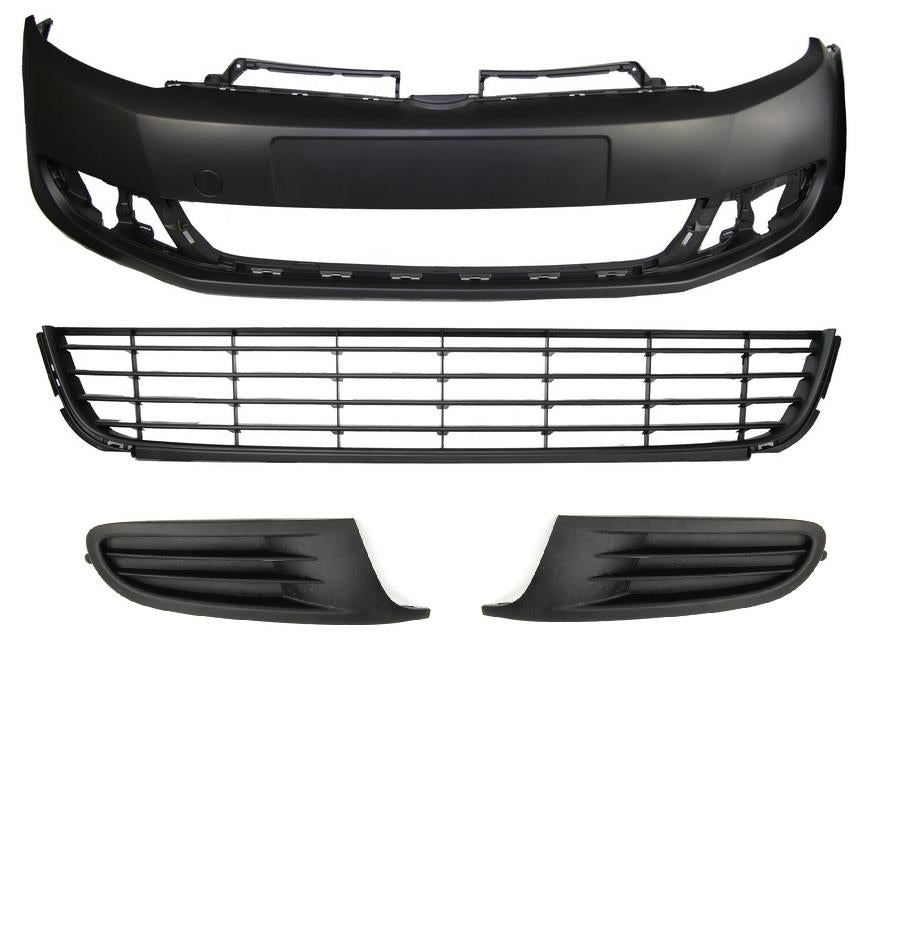 VW GOLF MK6 2008-2013 FRONT BUMPER KIT WITH ALL 3 LOWER GRILLES NO FOG BRAND NEW