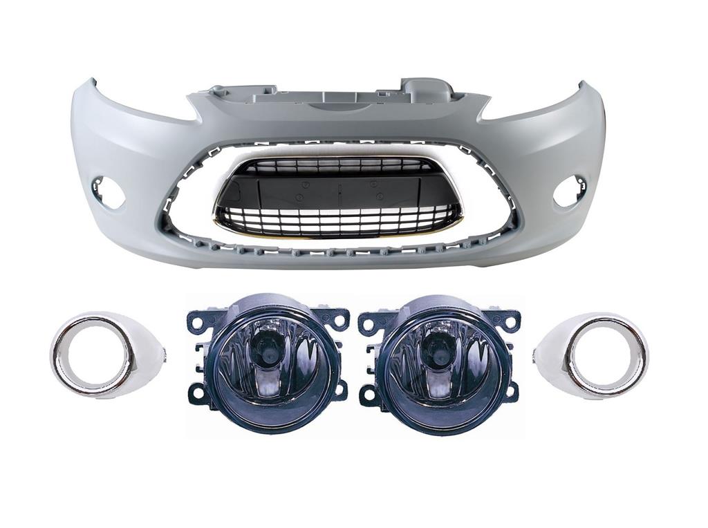 FORD FIESTA MK7 2008 - 2012 FRONT BUMPER COMPLETE ALL GRILLES CHROME & FOGS NEW