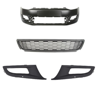 VW POLO 6R 2009 - 2014 FRONT BUMPER KIT PRIMED WITH 3 LOWER GRILLES FOG TYPE