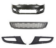 VW POLO 6R 2009 - 2014 FRONT BUMPER KIT PRIMED WITH 3 LOWER GRILLES FOG TYPE