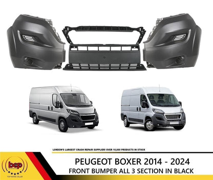 PEUGEOT BOXER 2014 -2024 FRONT BUMPER CENTRE LEFT RIGHT ALL 3 SECTIONS BLACK
