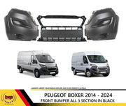 PEUGEOT BOXER 2014 -2024  FRONT BUMPER CENTRE LEFT RIGHT ALL 3 SECTIONS BLACK