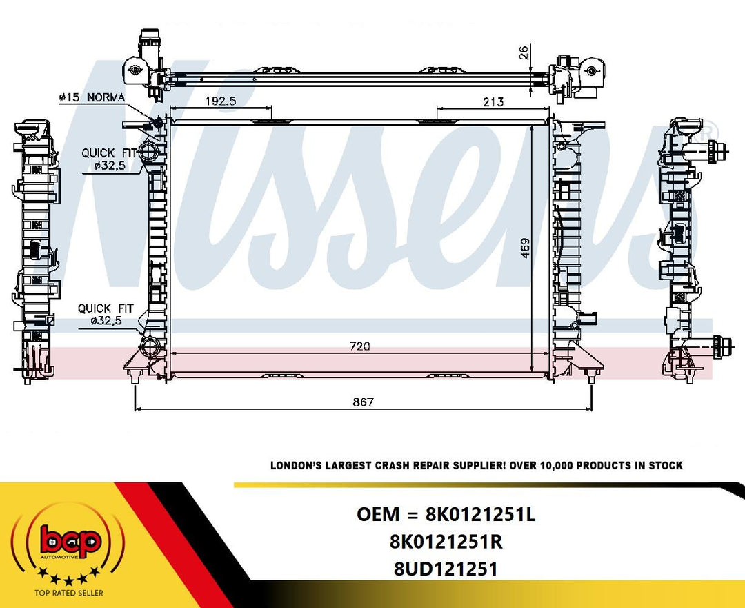AUDI A4 A5 Q3 Q5 2009 ON 2.0 TDI PETROL RADIATOR 8K0121251L COLANT