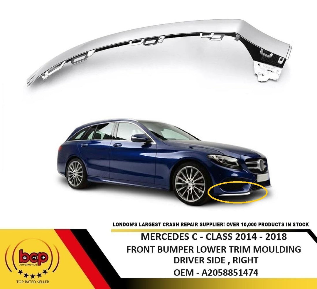 MERCEDES C CLASS W205 2014 - 2018 FRONT BUMPER LOWER CHROME TRIM MOULDING RIGHT