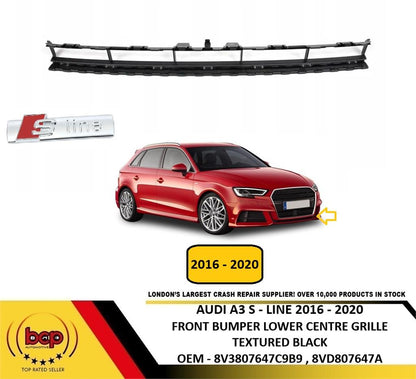 AUDI A3 S-LINE 2016 – 2020 FRONT BUMPER LOWER CENTRE GRILLE TEXTURED BLACK NEW