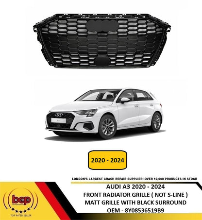 AUDI A3 2020 - 2024 FRONT RADIATOR GRILLE MATT BLACK SURROUND 8Y08536519B9