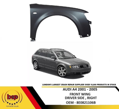 AUDI A4 2001-2005 FRONT WING RIGHT HAND DRIVERS OFFSIDE O/S 8E0821106B