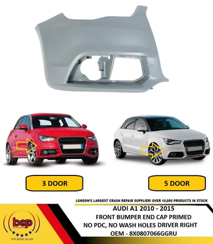 AUDI A1 2010 - 2015 FRONT BUMPER END CAR CORNER BUMPER PRIMED RIGHT DRIVERS