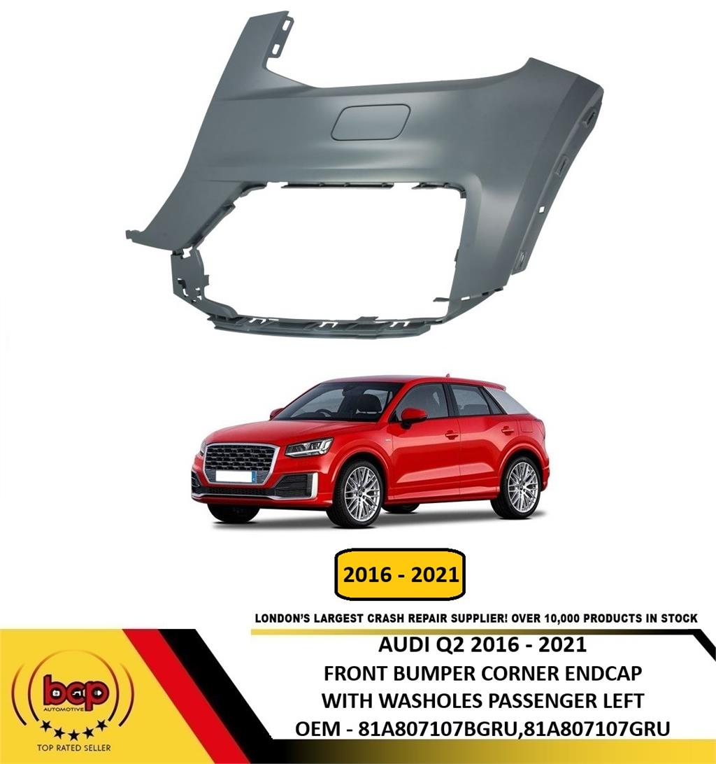 AUDI Q2 2016–2021 FRONT BUMPER CORNER END CAP PRIMED NO PDC HOLES PASSENGER LEFT