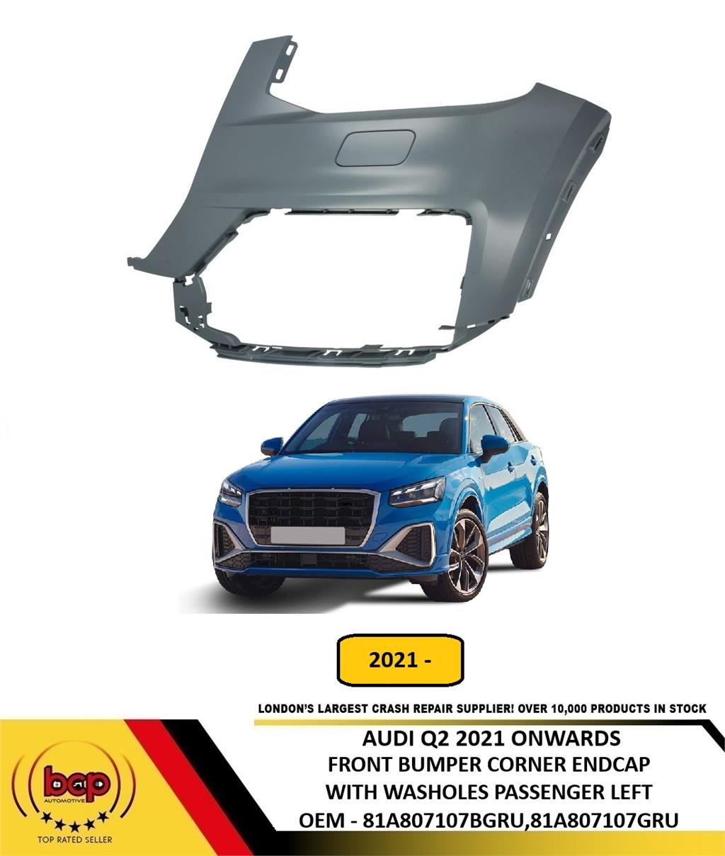 AUDI Q2 2021 ON FRONT BUMPER CORNER END CAP PRIMED NO PDC HOLES PASSENGER LEFT