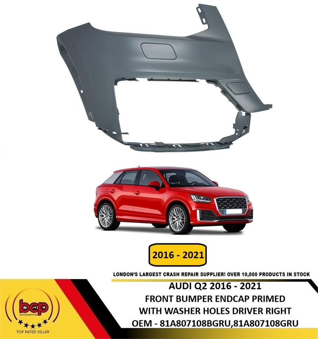 AUDI Q2 2016–2021 FRONT BUMPER CORNER END CAP PRIMED NO PDC HOLES DRIVER RIGHT