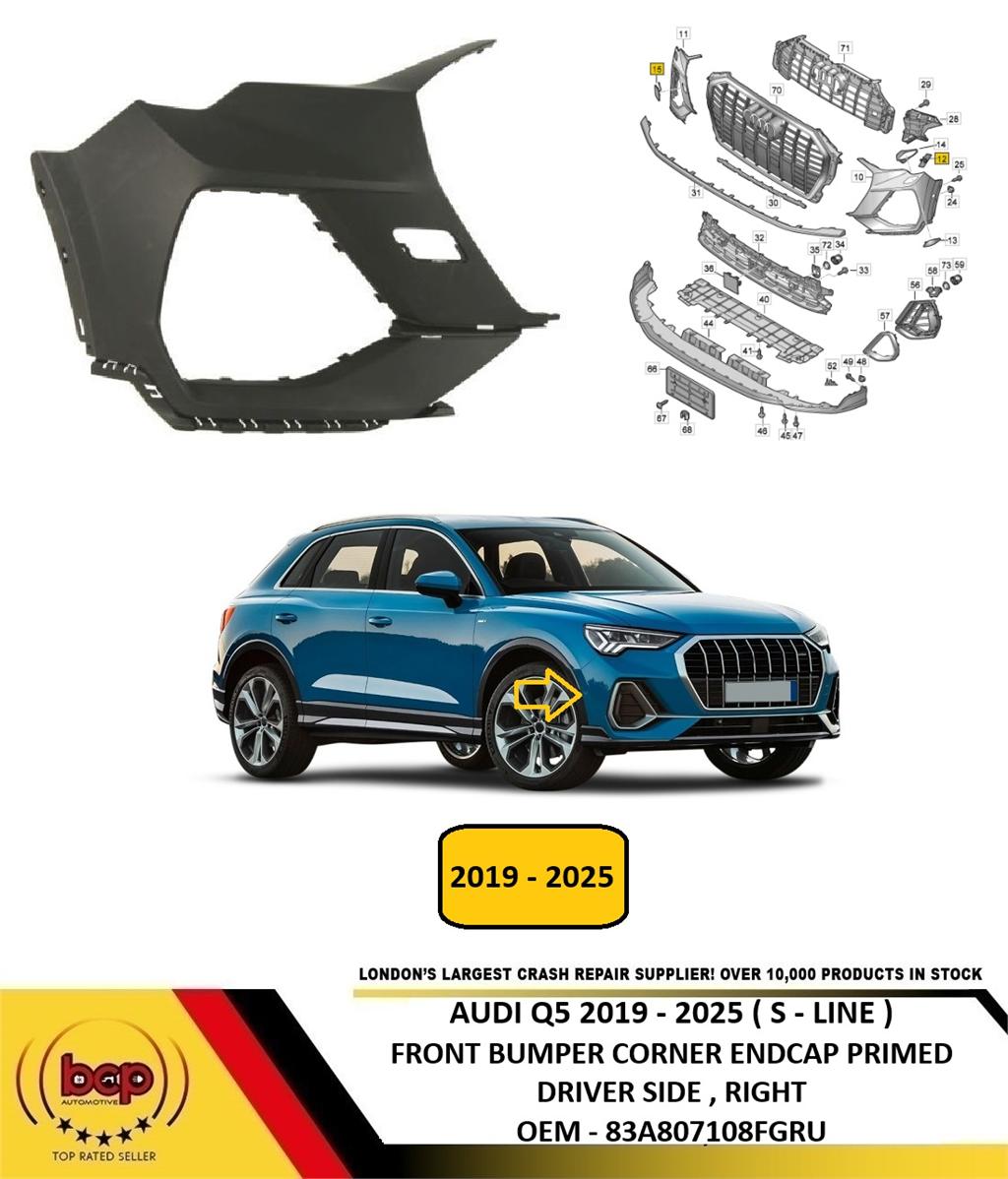 AUDI Q3 2019-2025 S-LINE FRONT BUMPER END CAP CORNER PRIMED RIGHT 83A807108FGRU